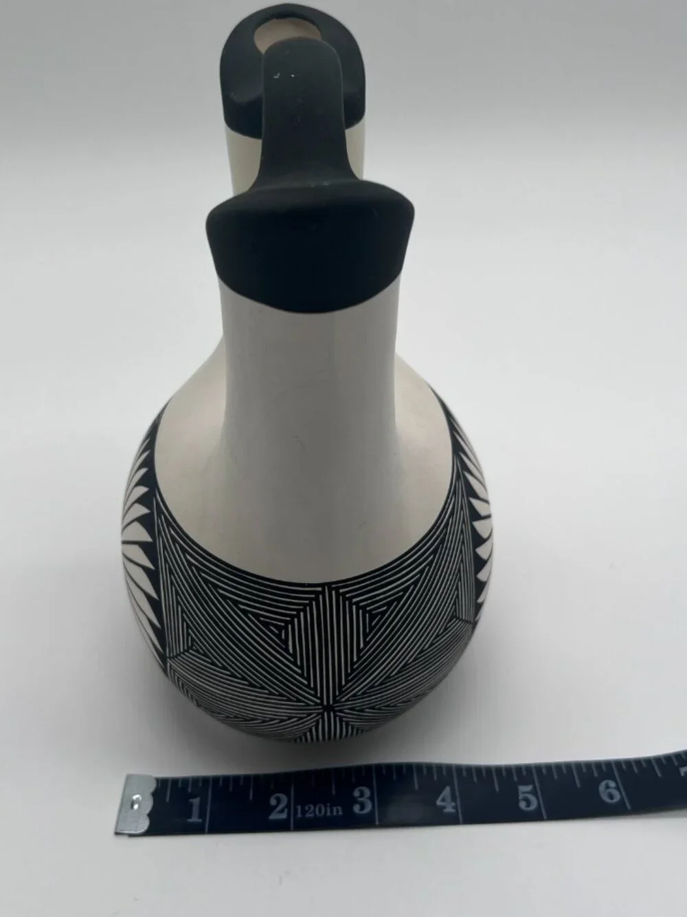 Vintage Acoma Pueblo Pottery signed N.V. Hand Painted Wedding Vessel Geometric